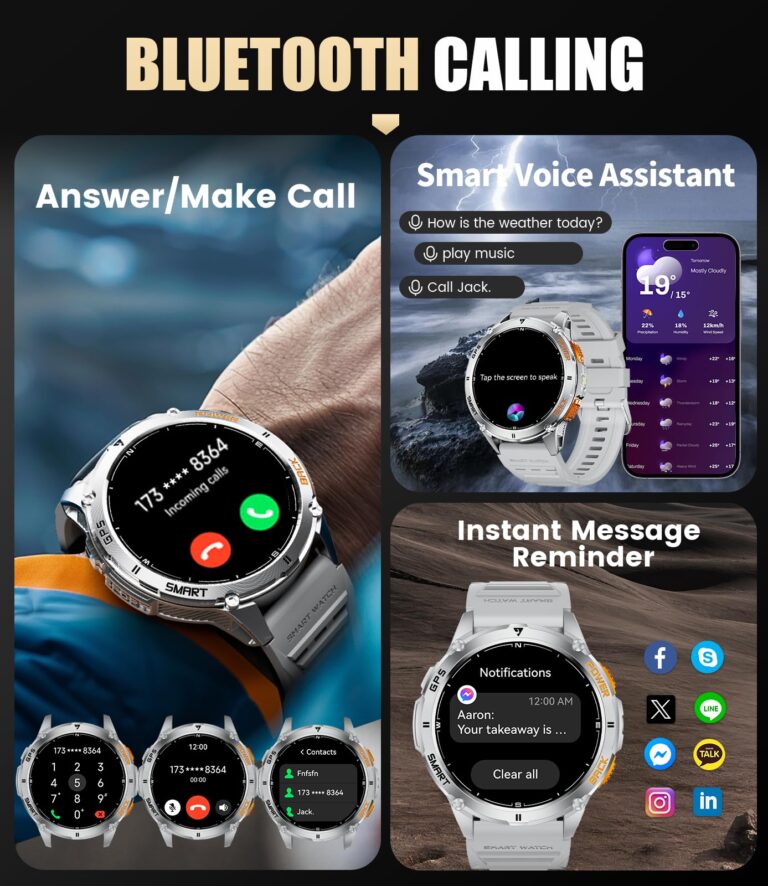 LIGE GPS Smart Watch for Men, 1.43" AMOLED/LED Flashlight/Compass Smartwatch, IP68 Waterproof/Swim Mode/100+ Sports Mode Fitness Tracker Watch, Military Smart Watches for Android iPhone Compatible - Image 4