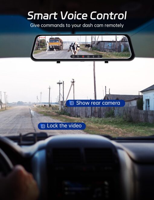 Pelsee P12 Pro Max 4K+2.5K Rear View Mirror Camera, 12" Mirror Dash Cam with 5G WiFi, Dash Cam Front and Rear with Starvis Night Vision, Smart Driving System ADAS, Included 64GB Card, Voice Control - Image 4