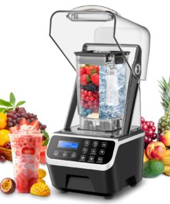 WaterElfo Professional Commercial Blender 2200W 1.58QT 51OZ Quiet Blender Brushless Motors Commercial Smoothies, Frozen Drinks, Self-Cleaning Silver Grey