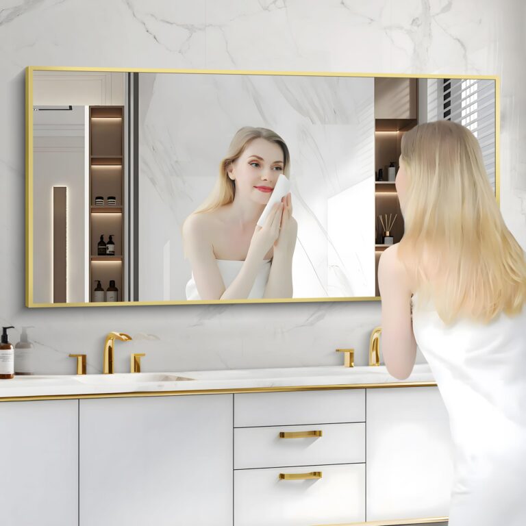 COFENY Gold Bathroom Mirror for Wall, 60x30 Inch Rectangle Mirrors with Metal Frame, Modern Vanity Wall Mirror Decor for Bathroom Living Room, Entryway Hangs Horizontal or Vertical - Image 4
