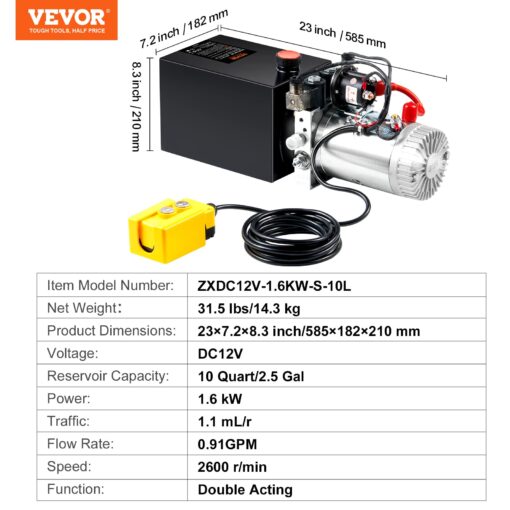 Vevor Hydraulic Power Unit 10 Quart Hydraulic Pump Double Acting Power Unit Dump Trailer for Dump Trailer Car Lifting 3200 PSI (Steel, 10 Quart/Double Acting): Industrial & Scientific - Image 2
