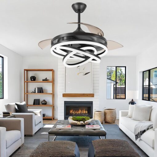 TXCSLY Retractable Ceiling Fan, 42 Inch Chandelier Ceiling Fan with Light, Modern Fandelier Ceiling Fan for Bedroom Living Room Dinning Room, Reverse Motor, 3 Color Temperature, 6 Wind Speed, Black - Image 5