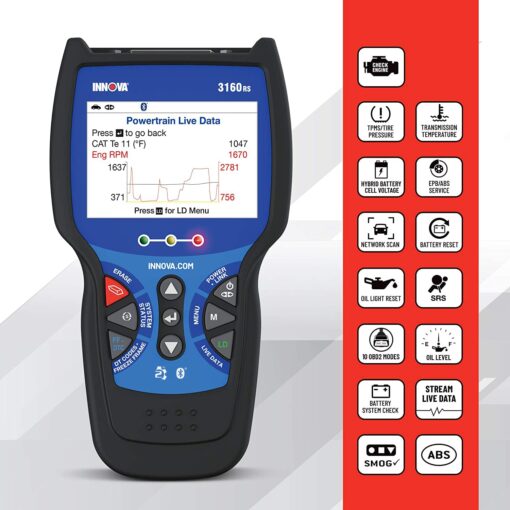INNOVA 3160RS OBD2 Scanner, ABS Brake Bleeder, ABS SRS Engine Transmission Diagnoses, Airbag Light Reset, Car Battery Tester & Alternator Tester, Battery Reset, Fix & Parts Recommendations - Image 4