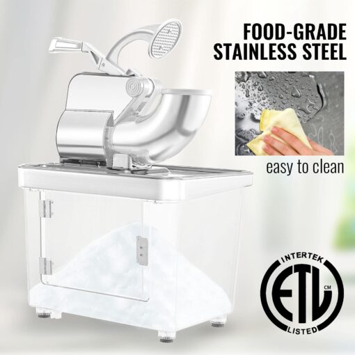 VEVOR 110V Commercial Ice Crusher 661LBS/H, ETL Approved 300W Electric Snow Cone Machine with Dual Blades, Stainless Steel Shaved Ice Machine with Safety On/Off Switch for Family, Restaurants, Bars - Image 2