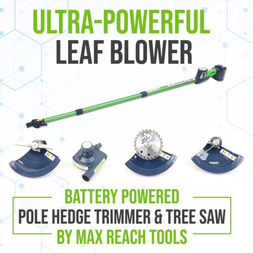 3-in-1 Cordless Yard Landscaping Tool Long Reach Hedge Trimmer + Tree Trimmer + Electric Leaf Blower Cordless with Battery & Charger Battery Powered Pole Saw & Tree Saw & Weed Eater by Max Reach Tools - Image 2