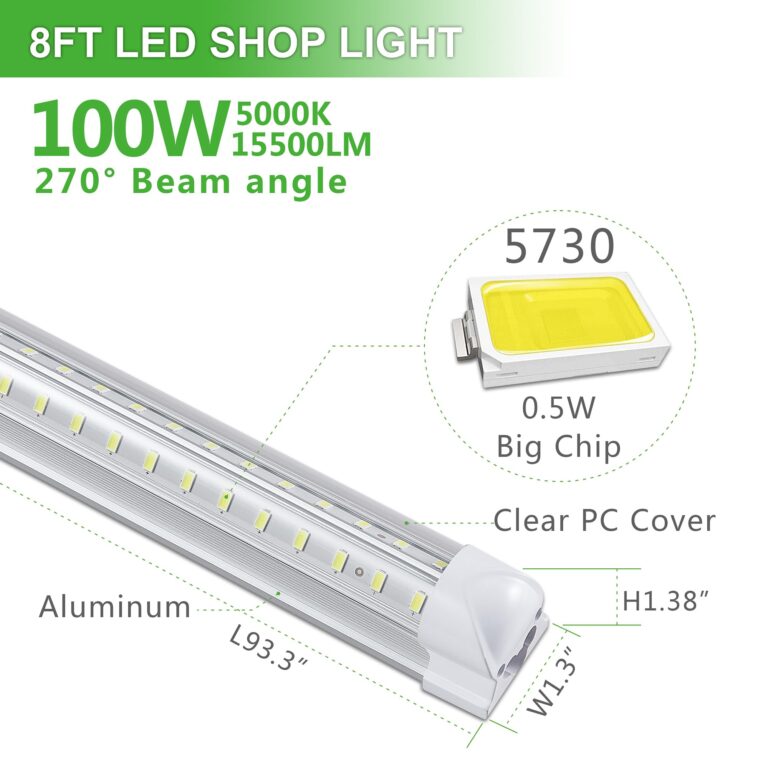 Skymoatled 8Pack 8FT LED Shop Light Garage Light,100W 5000K Daylight Color 15500LM Super Bright,Hanging or Surface Mount,Plug and Play,Linkable T8 LED Tube Lights for Garage,Warehouse, Workshop - Image 7