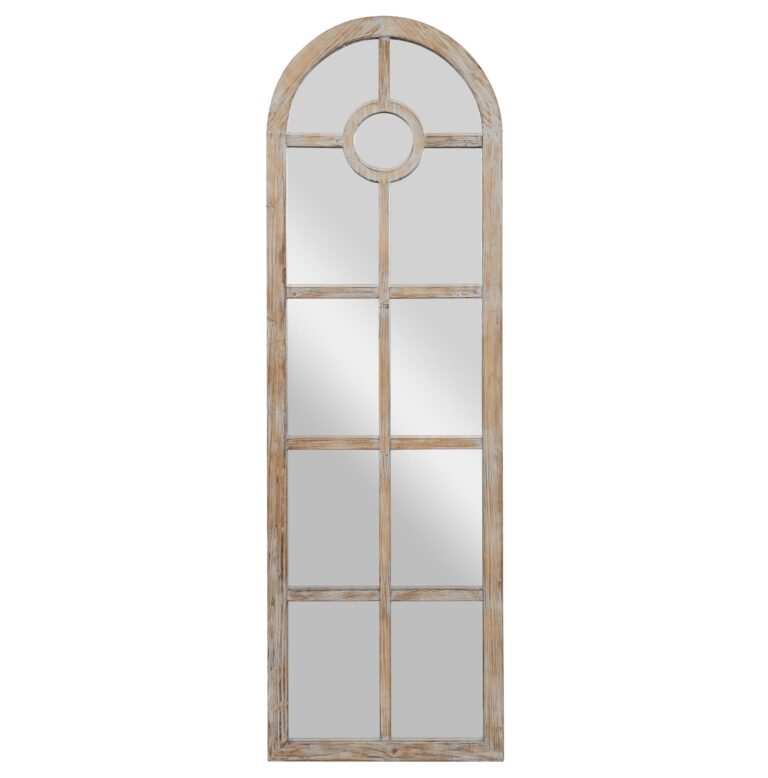 Deco 79 Wood Room Wall Mirror Arched Window Pane Entryway Mirror, Wall Mounted Mirror 23" x 1" x 72", Brown