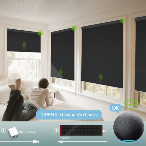 Yoolax Motorized Blinds with Remote, Blackout Smart Blinds Motorized Fabric Roller Shades Work with Alexa, Automatic Shades for Windows Custom Size (Black) - Image 6