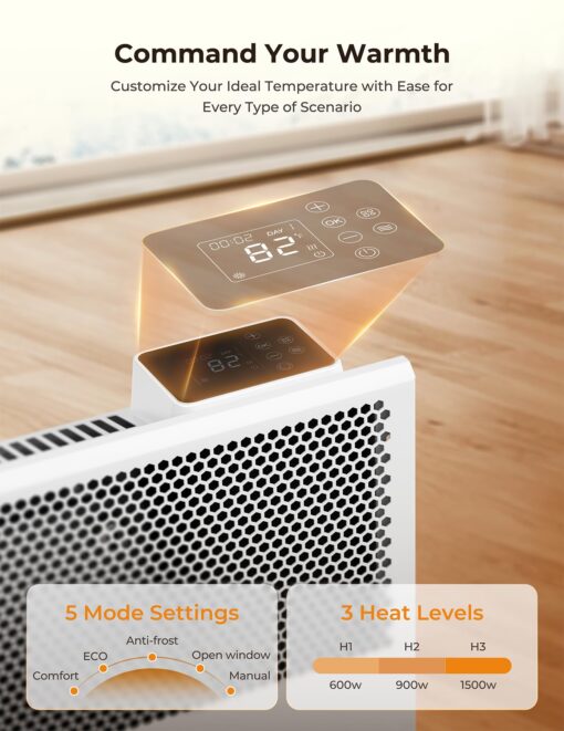 Reekie Convection Panel Space Heater for Indoor Use, 1500W Electric Mica Infrared Heater with Smart Thermostat, Wifi App Remote Control, Portable Standing Wall Mount Heater for Bedroom Work with Alexa - Image 2