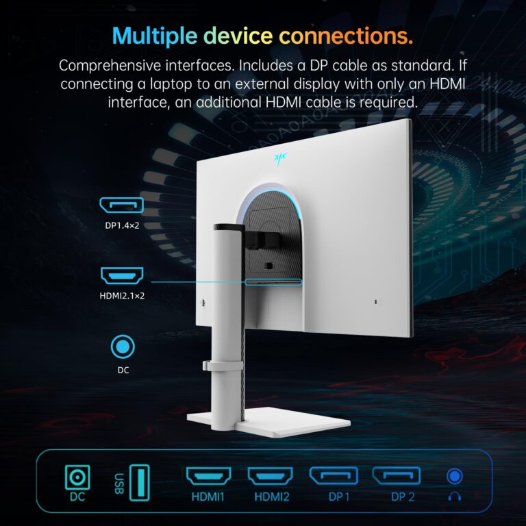 KTC Monitor 27-inch White Gaming Monitor WQHD (2560x1440) Fast IPS, 300Hz (Supports 320Hz via Overclocking) 1ms 144% sRGB High Brightness 450cd/㎡, Low Blue Light, Flicker-Free, 2 x HDMI, 1 x DP H27E6 - Image 4