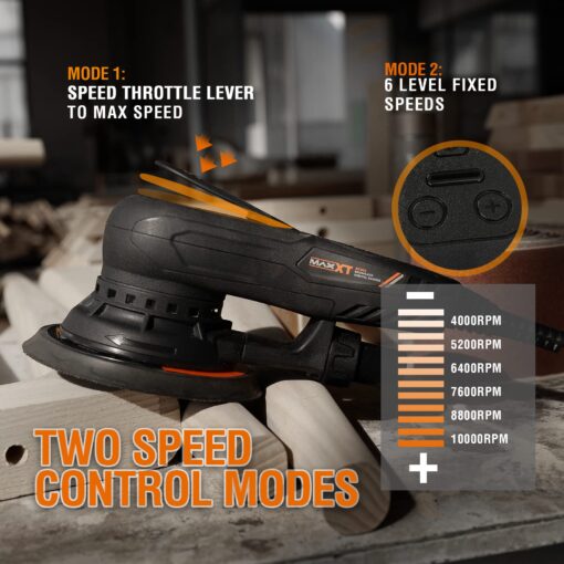 MAXXT Electric 5mm Random Orbital Sander, Palm Sander with Brushless Motor, 5&6Inch Sanding Pads, Central Vacuum, Sanders for Woodworking, Primary Wood and Panel Processing - Image 7
