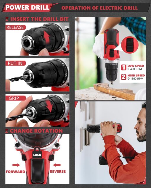 KINGTOOL Home Tool Set Kit - 286 PCS Home Auto Repair Tool Kit with Rolling Tool Box, Mechanic Tool Sets with 21V Max Cordless Power drill, Perfect for Homeowner, Diyer, Handyman - Image 6