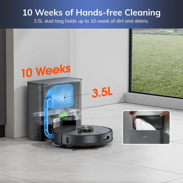 ILIFE T20s Self-Emptying Robot Vacuum and Mop Combo, 5000Pa Suction, 70-Day Capacity, LiDAR Navigation, 260mins Runtime, App/Alexa Control, Robotic Vacuum Cleaner for Hard Floors, Carpets and Pet Hair - Image 7