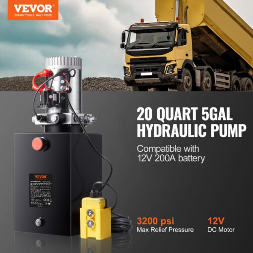 VEVOR DC 12 V Hydraulic Pump, Capacity Approx. 19 L Hydraulic Control Unit with Single Action, Oil Flow Approx. 3.44 L/min Maximum Pressure of 22 MPa, Pump for Hoist Car Truck Garage Trailer - Image 9