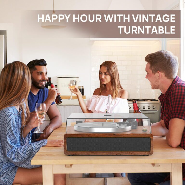 Turntable Record Player with Built-in Speakers, Vinyl Record Player Support Bluetooth Playback Auto Stop 33&45 RPM Speed RCA Line Out AUX in All-in-one Belt-Drive Turntable for Vinyl Records - Image 3