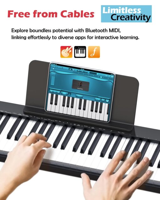 NikoMaku Piano Keyboard 88 Keys Semi-weighted Compact Portable Digital Piano Set for Beginners with Stand, Carrying Case, Sustain Pedal, Headphones, SWAN-S Black - Image 5