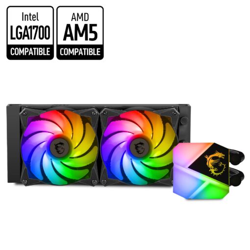 MSI MAG CoreLiquid C240 - AIO ARGB CPU Liquid Cooler - 240mm Radiator - LGA 1700 Ready - Dual 120mm ARGB PWM Fans for Desktop - Image 8