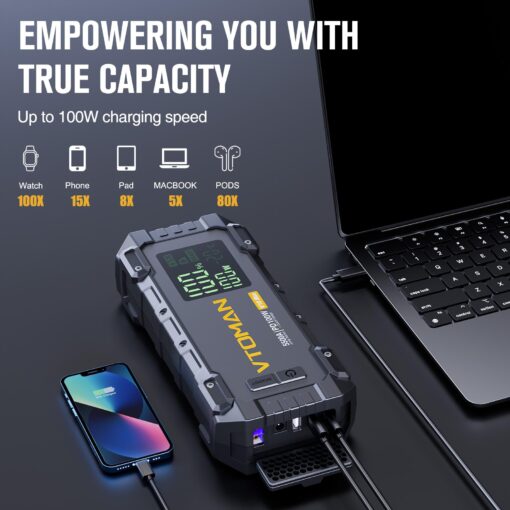 VTOMAN V10 Max 5500A Jump Starter with 100W USB-C Fast Charger Car Battery Jumper Starter Portable for All Gas or 12L Diesel Engines,12V Jump Strart Booster Pack, Jump Box Comes with 100W Car Charger - Image 6