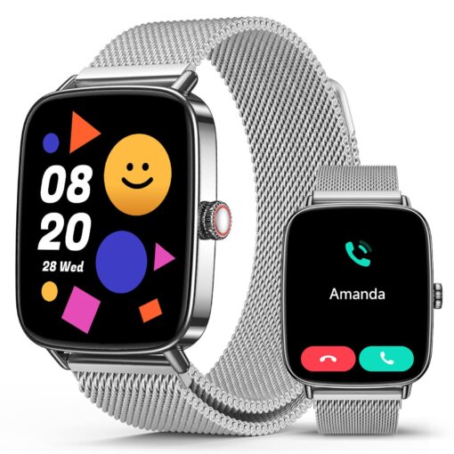 2025 Smart Watches for Women Men, 1.85" AI Voice Smartwatch, 24/7 Heart Rate Monitor, Stress/SpO2/Sleep Tracker, IP68 Waterproof, Weather, 100+ Sports Fitness Tracker for Android iOS Silver Metal