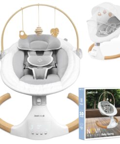 Jool Baby Nova Nature Baby Swing for Newborns – Natural Wood Toys, Electric Motorized Infant Swing, Bluetooth Music