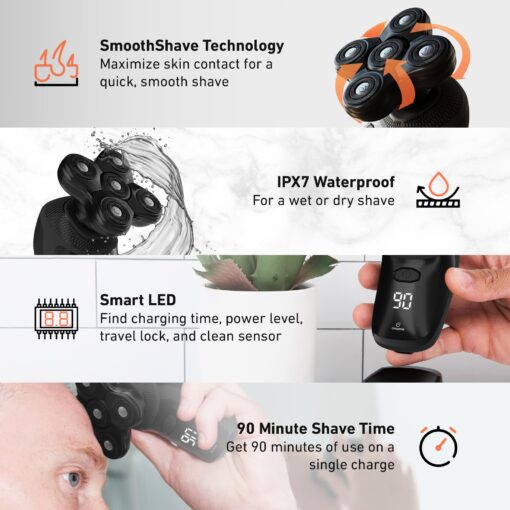 Groomie Mens Grooming Bundle - BaldiePro Electric Head Shaver for Bald Men Includes Travel Case, Charging Dock & Accessory Kit - Deodorant, Scalp & Face Serum, Shave Gel, Aftershave, Pre-Shave Oil - Image 5