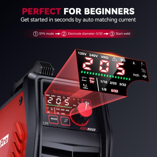 ARCCAPTAIN iControl ARC205 Pro Stick Welder, [APP Control] 205Amp ARC/Lift TIG Welding Machine, Large LED Display, IGBT Inverter 110V/220V MMA Welder with Hot Start, Arc force, and Anti-Stick - Image 7