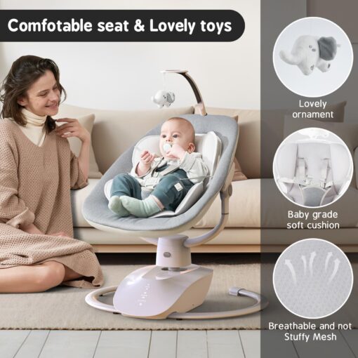 Baby Swing for Infants, Electric Baby Swing with Remote Control, 5 Motions & 4 Speeds, Infant Swings with 8 Lullabies, and 180° Rotating Seat, Indoor & Outdoor Use - Image 4