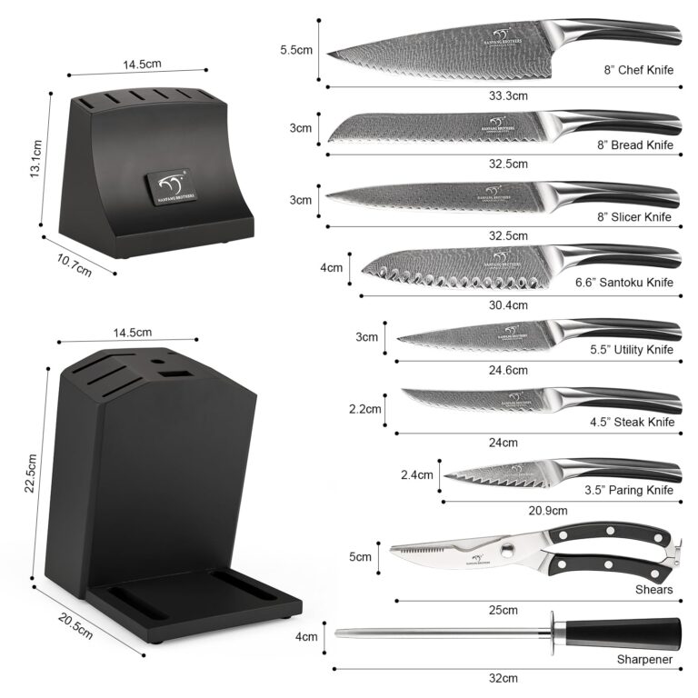 NANFANG BROTHERS Knife Set, 15-Piece Damascus Kitchen Knife Set with Block, ABS Ergonomic Handle for Chef Knife Set, Carving Fork, Disconnect-type Knife Block Set (Black) - Image 7
