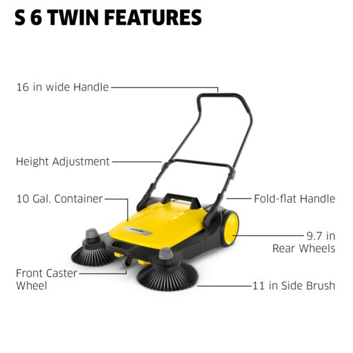 Kärcher - S 6 Twin Walk-Behind Outdoor Hand Push Floor Sweeper - 10 Gallon Capacity - 33.9" Sweeping Width - Sweeps up to 32,300 Square Feet/Hour - Image 8