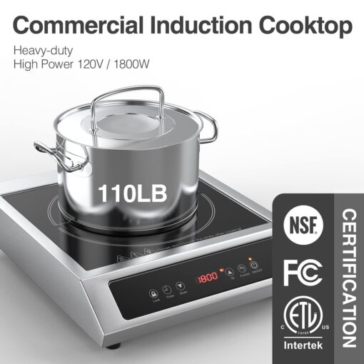 Commercial Induction Cooktop Portable Burner 1800W,ANHANE Induction Hot Plate,Electric for Cooking Countertop Stainless Steel, 9 Temp Levels,3 Hours Timer,Auto-Shut-Off,Touch Panel,Child Safety Lock - Image 7