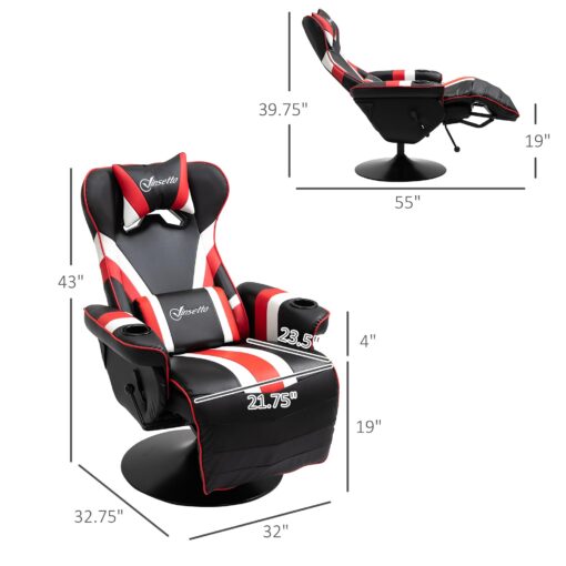 Vinsetto Gaming Chair, Racing Style Computer Recliner with Lumbar Support, Footrest and Cup Holder, Black/White/Red - Image 6