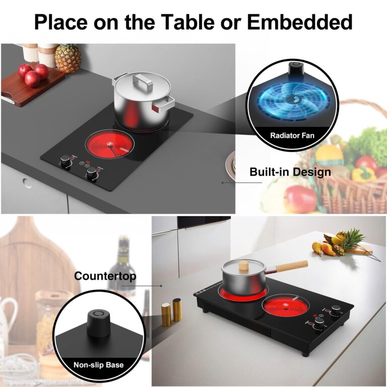 Electric Cooktop,110V 2400W Electric Stove Top with Knob Control, 11 Power Levels, Kids Lock & Timer, Hot Surface Indicator, Overheat Protection,Built-in and Countertop 2 Burner Electric Cooktop - Image 5