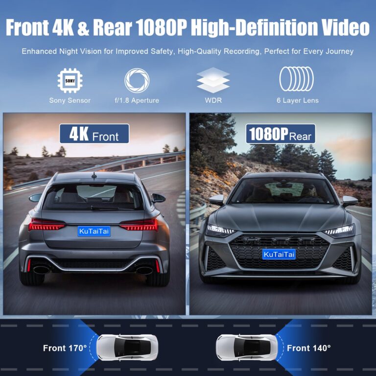 KuTaiTai Front 4K + Rear 1080P Dash Cam for Audi 2019 2020 2021 2022 2023 2024 A4 A6 Allroad A3 A5 Q5 S4 S6 Q7 A8 S8 TT A7 S5 Q3 S3 S7 RS3 RS5 RS6 e-tron (Model A), OEM Look, WiFi & APP, 128GB Card - Image 5