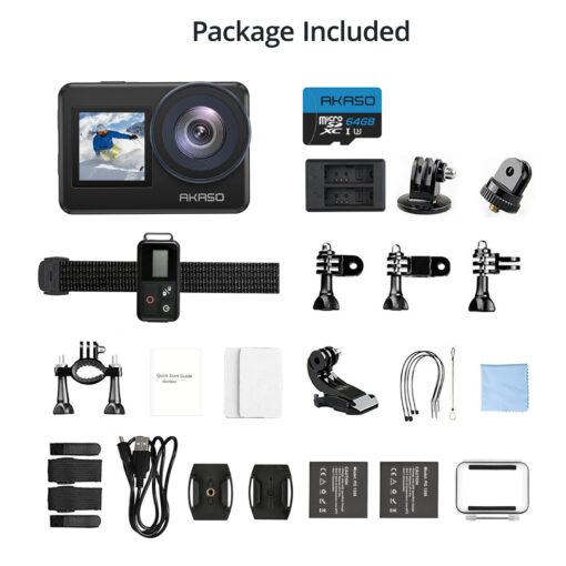 AKASO Brave 7 Action Camera 4K30FPS 20MP with 64GB U3 MicroSDXC Memory Card, Waterproof Camera with Touch Screen IPX8 33FT EIS 2.0 Zoom Support External Mic Voice Control with 2X 1350mAh Batteries - Image 2