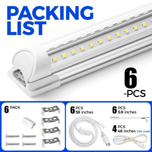 Barrina 8FT LED Shop Light, 72W 10000LM 6500K, Clear Cover Linkable LED Tube Lights, Integrated T8 Light Fixture, V Shape Ceiling Lights for Garage, Warehouse, Workshop, 6 Packs - Image 3