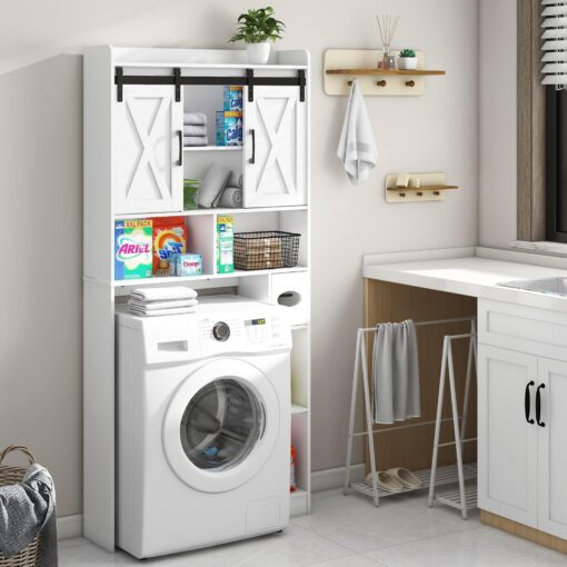 Over The Toilet Storage Cabinet, Farmhouse Storage Cabinet Over Toilet with Sliding Doors，Home Space-Saving Toilet Rack, for Bathroom, Restroom, Laundry - Image 2