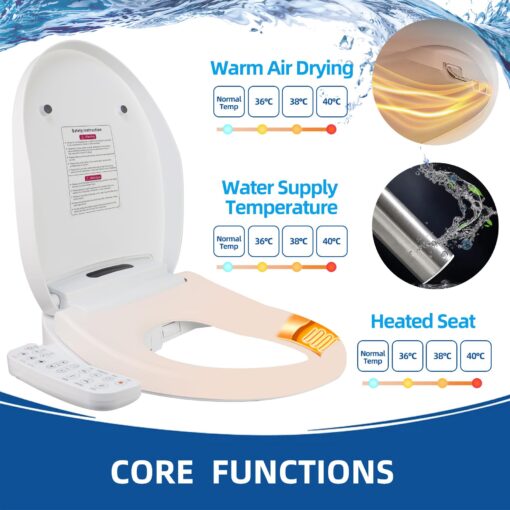 TooCust Bidet Toilet Seat Elongated - Electronic Heated Toilet Seat Elongated with Dryer and Warm Water, Temperature Controlled Wash, Smart Touch Panel, Nightlight, Elongated Toilet Seat Slow Close - Image 6