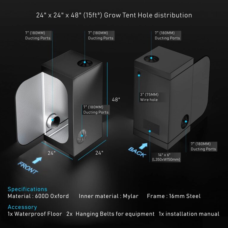 TopoGrow 2'X2' Grow Tent Complete Kit Setup 300W LED Grow Light Full-Spectrum Indoor Hydroponics 24"X24"X48" Grow Tent 4" Ventilation Kit with Hangers Hygrometer Shear Timer Trellis Netting Package - Image 3