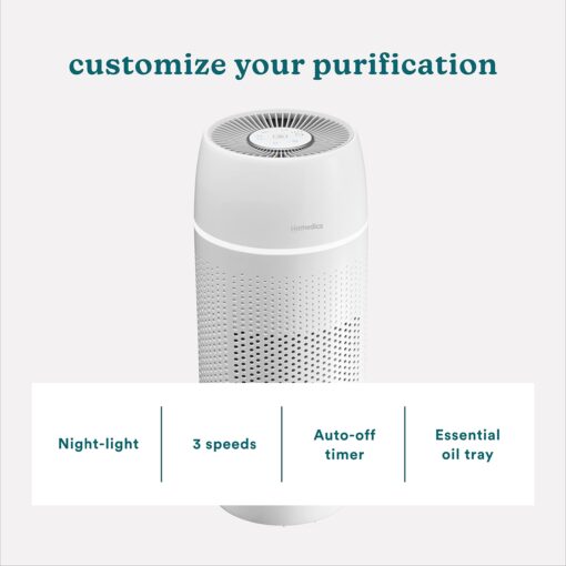 Homedics 5-in-1 PetPlus UV-C Air Purifier - 360-Degree HEPA Filter for 266 Sq Ft, Air Purifiers for Pets, Bedroom, and Home with Essential Oil Pads and Built-In Timer, 3 Speed Settings, White - Image 6