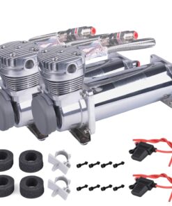 CNRAQR 2PCS 200PSI Heavy Duty Air Train Horn/Air Ride Suspension Compressor 3/8 NPT 12V Silver for Car Horns