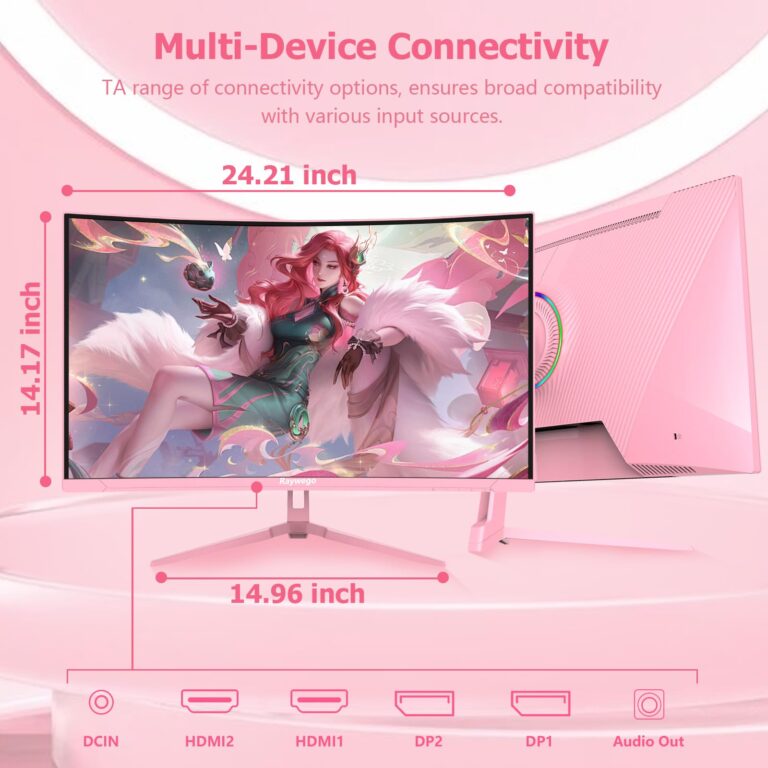 Raywego Pink 27 inch Curved Gaming Monitor 180Hz,FHD 1080P,1800R LED Display,Pink Computer Monitor,1ms (MPRT),FreeSync,Eye-Care Technology, DP, HDMI Port for Gaming Home Office,VESA(75mm*75mm) - Image 2