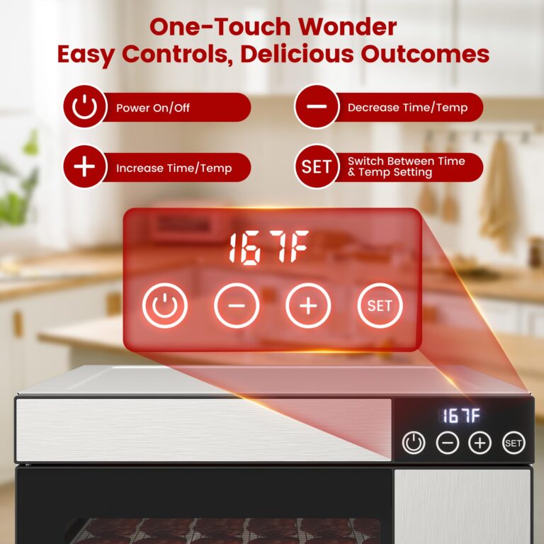 Konfintos Food Dehydrator for Jerky, 700W Commercial Dehydrator 167°F Saves More Time, 6 Larger Stainless Steel Trays Square Dryer for Beef Jerky, Meat, Fruits, Mushroom, Recipes & Silicone Gloves - Image 4