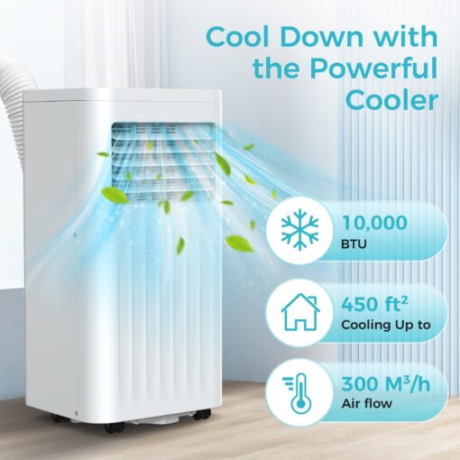 ZAFRO 10,000 BTU Portable Air Conditioners with Remote, 4 Modes Dehumidifier/Fan/Sleep Modes/Built-in Cool, Cools Room up to 450 sq.ft,24H Timer, Windows Kit Included&ac Hose for Bedroom/Indoor Rooms - Image 4