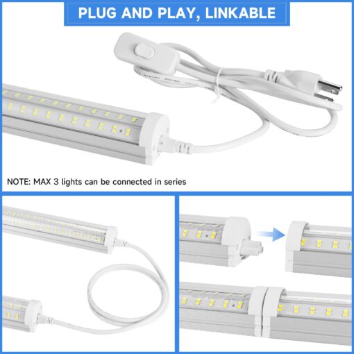 Phiwicsh 8FT LED Shop Light, U Shape 125W Integrated LED Tube Light, 6500K Clear White, 20000LM Super Bright LED Lighting, Flush Mount/Hanging Linkable LED Ceiling Lights for Garage, Plug&Play,6 Pack - Image 5