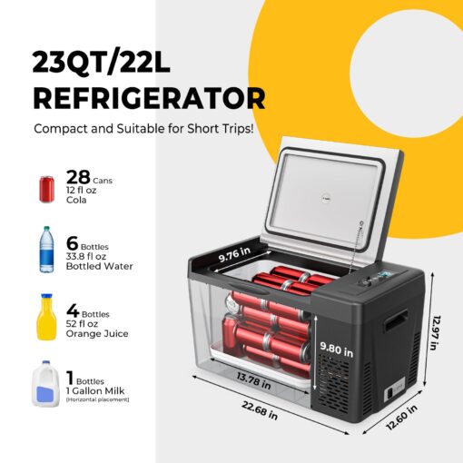 BougeRV 12 Volt Refrigerator 12V Car Fridge 23 Quart Portable Freezer Compressor Cooler 12/24V DC 110~240V AC for Truck Van RV SUV Boat Travel Camping Road Trips Tailgating -7℉~50℉ (Black) - Image 4
