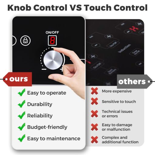 ADVWIN Electric Cooktop, 2 Burner Knob Control Plug in Built-in Ceramic Electric Stove Top with Child Safty Lock & Timer & Over-Temperature Protection & 10 Power Setting, 1800W, 110v (2 burners) - Image 3