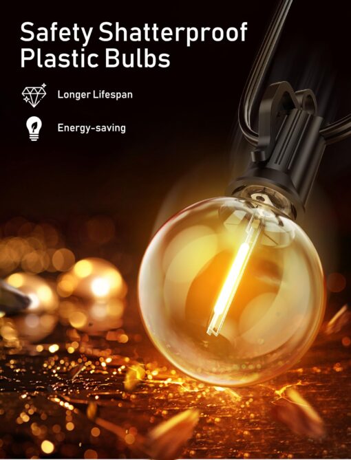 Brightown Led String Lights Outdoor 100Ft Waterproof G40 Patio Lights with 104(4 Spare) Led Shatterproof Bulbs, Led Globe Hanging Lights for Porch Bistro Balcony Backyard Decor, E12 Socket, 2200K - Image 5