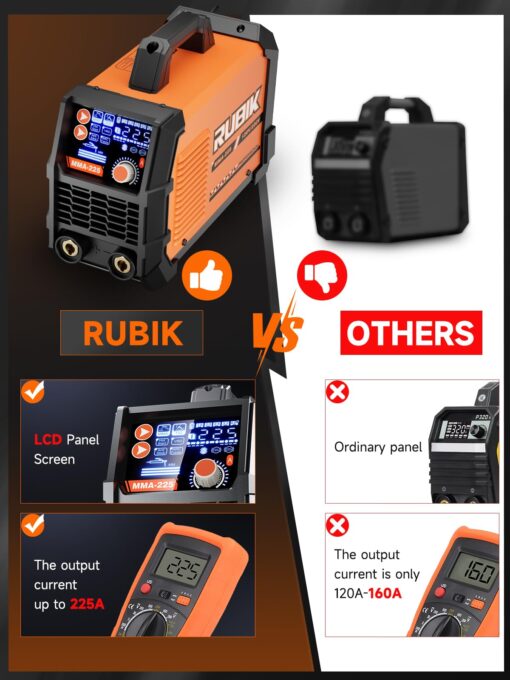 Rubik Stick Welder, ARC MMA 225Amp Electric Welding Machine, IGBT Digital Dispaly LCD 110V/220V Hot Start 2 in 1 Portable Welder Machine, with Cable, Electrode Holder, Welding Helmet, Brush - Image 4