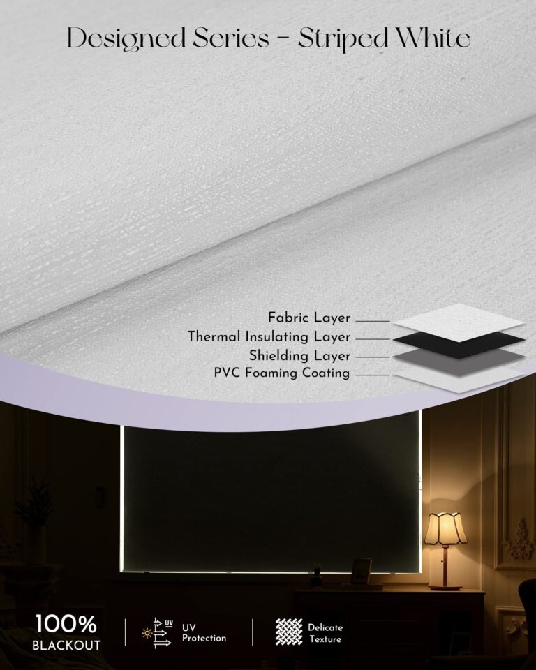 Graywind Smart Blackout Roller Shades Compatible with Alexa Google Textured Gleaming Fabric Rechargeable Motorized Blinds Cordless Remote Control Window Shades, Custom Size (Striped White) - Image 4