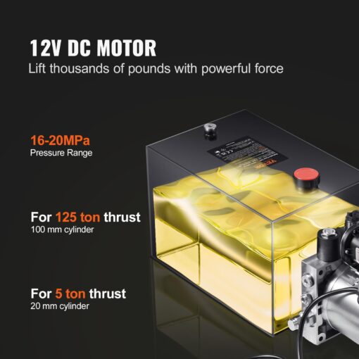 VEVOR Hydraulic Pump, 4 Quart Hydraulic Power Unit, Single Acting Dump Trailer Pump, 0.91 GPM Flow Rate, 3200 PSI Max Relief Pressure, DC 12V Hydraulic Pump for Dump Trailer Car Lifting - Image 8